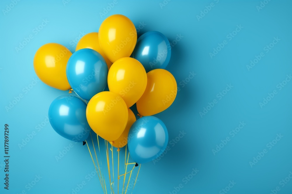 Poster stylized festive balloons on bright background with space for text in the corner or bottom