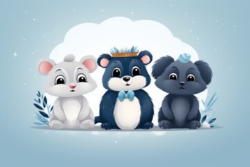 Obraz premium Charming card featuring adorable illustrations of teddy bear, bunny, and panda for kids