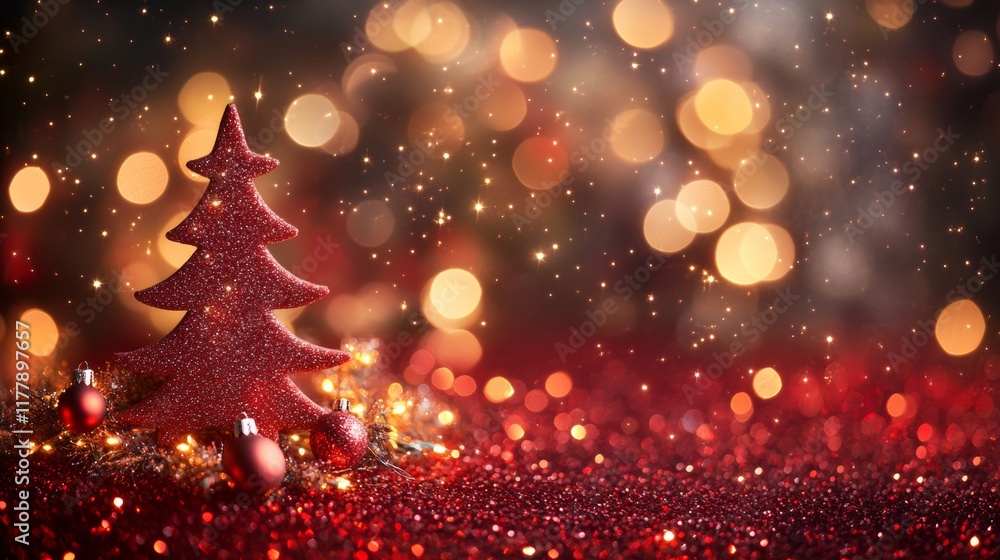 Poster red glitter bokeh background with sparkling light, abstract defocused texture. holiday lights.