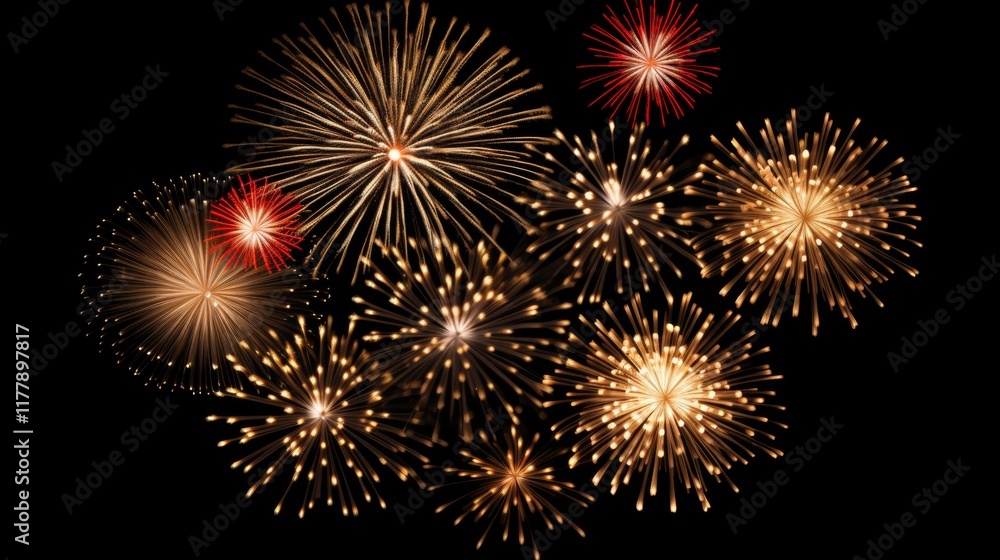 Poster minimalistic fireworks display against a black background with space for custom text
