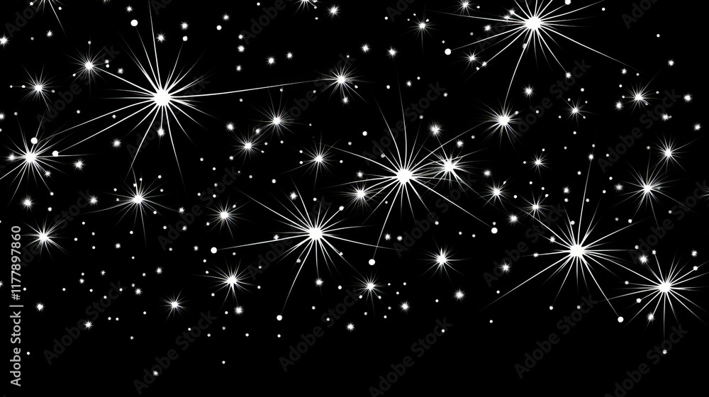Poster elegant minimalist fireworks display on dark background with ample space for text insertion