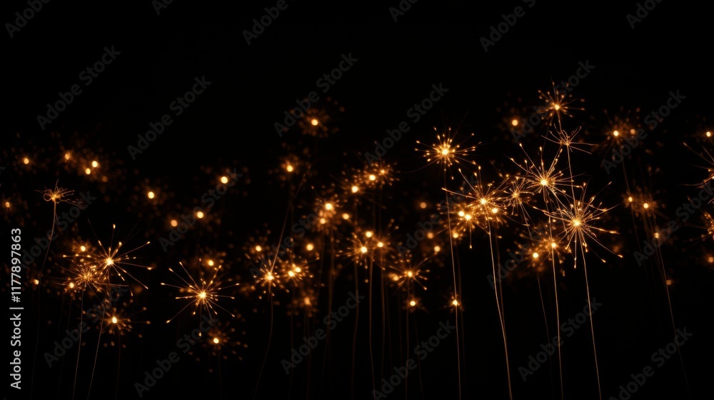 Poster elegant minimalistic fireworks display against a black background with text space