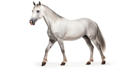 Fototapeta premium Side View of Domestic Horse Standing on White Background