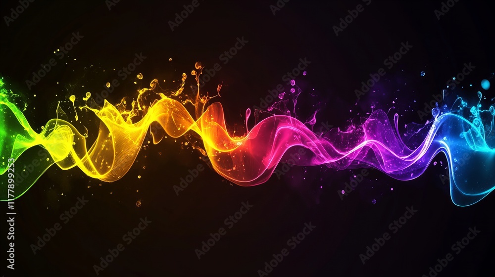 Poster vibrant rainbow wave abstract art. dynamic colors and fluid motion create a visually stunning effect