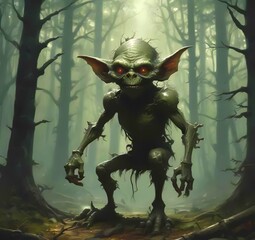 Fototapeta premium Illustration of goblin in wild forest.