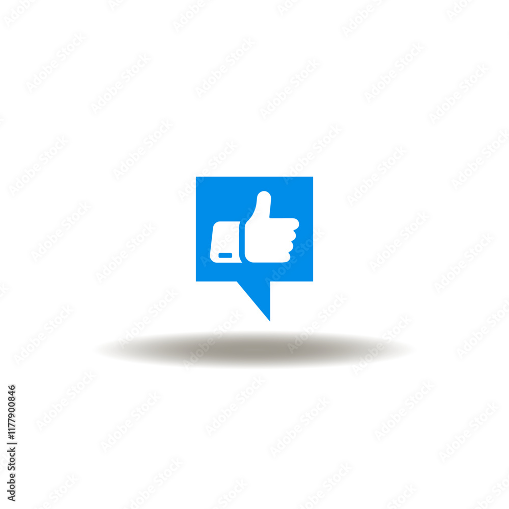 Poster vector illustration of speech bubble with thumb up or like gesture. icon of satisfaction. symbol of 
