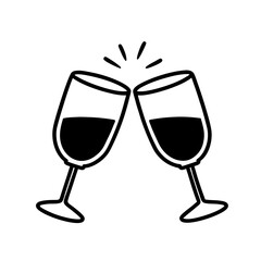 Happy Valentine's Day Silhouette Vector of heart glasses with wine. two glasses of champagne celebration. 