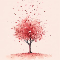 Obraz premium watercolor Romantic Heart Tree Illustration for Valentine's Day