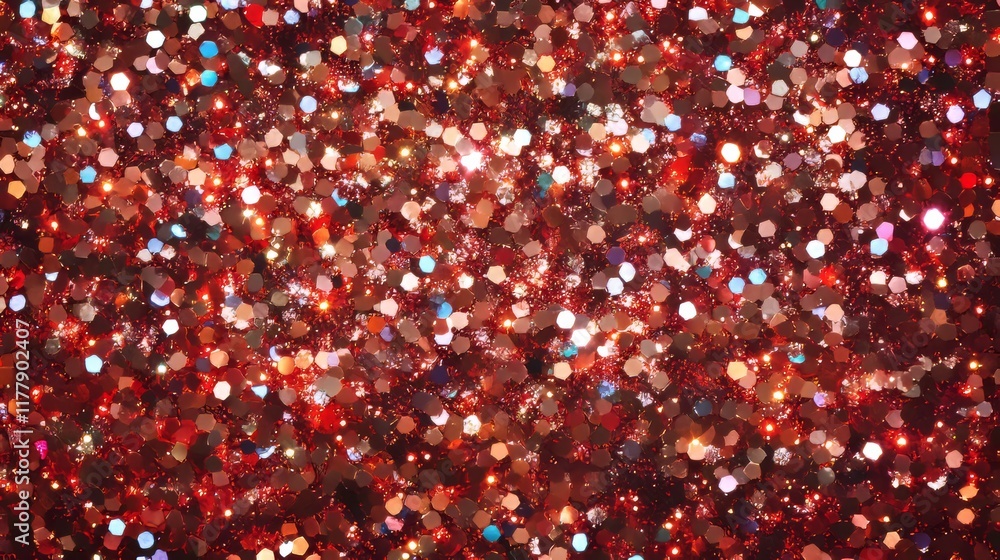 Poster red glitter bokeh background with sparkling light, abstract defocused texture. holiday lights.