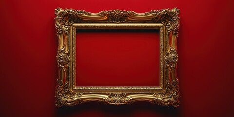 Ornate golden frame against a vibrant red wall creating an elegant display space for art