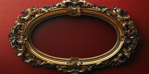 Elegant gold frame displaying ornate craftsmanship against a rich red wall in an artistic setting