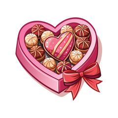 Valentines special heart shaped chocolate box assorted watercolor sweets Illustration.
 heart shaped box of chocolates