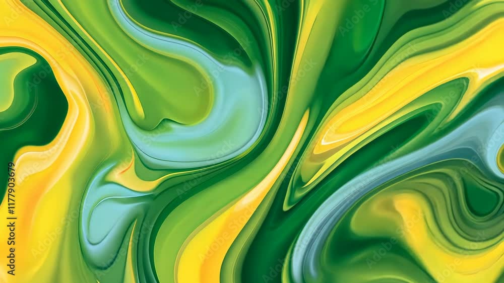 Poster a green and yellow swirl pattern with a blue stripe. the colors are vibrant and the pattern is very 