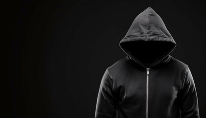 blank black hoodie on black background