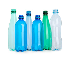 Many empty plastic bottles isolated on white