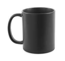 One blank black ceramic mug isolated on white. Mockup for design
