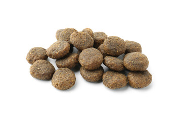 Dry pet food granules isolated on white