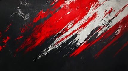Abstract red, white, black paint strokes on dark background.