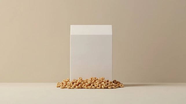 Blank cereal box mockup with spilled cereal.