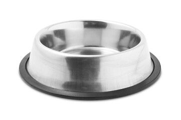 Empty feeding bowl for pet food isolated on white