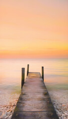 Obraz premium Enchanting Colourful Sunset Jetty with Wide Open Copy Space, Perfect for Artistic Text, Poetry Lines, Song Lyrics, Banner Designs, and Creative Leaflet Concepts