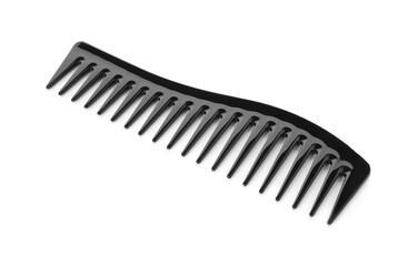 One black plastic comb isolated on white