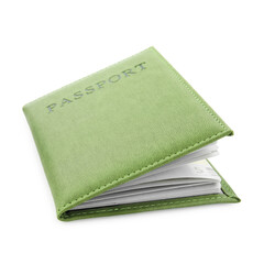 Passport in green cover isolated on white