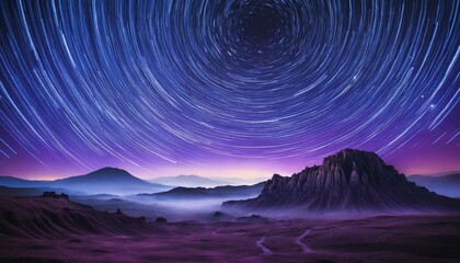 Galaxy scene featuring surreal star trails and luminous violet streaks in cosmic clouds