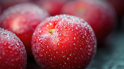 Dewy Red Plums Close Up Macro Photography