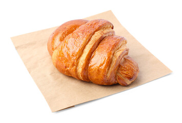Paper bag with fresh croissant isolated on white