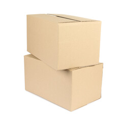 Stack of cardboard parcel boxes isolated on white