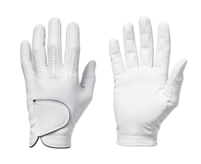 Mockup of a white sporty golf gloves, front and back view on isolated background