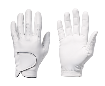 Mockup of a white sporty golf gloves, front and back view on isolated background