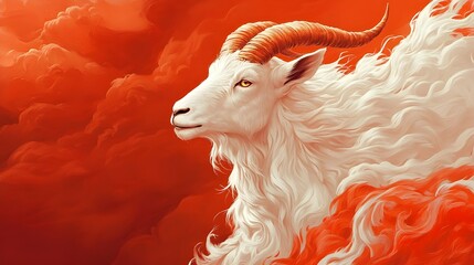 portrait of a goat Close-up portrait of a cute, horned brown goat with white fur, the 12 Zodiac Signs: Lunar New Year Glow. perfect for Chinese New Year decorations