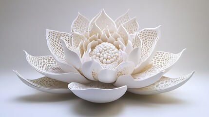 White Ceramic Lotus Flower Sculpture with Intricate Detail