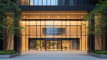 Modern Architectural Entrance of a Contemporary Skyscraper Building