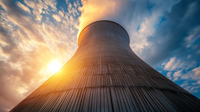 Massive Cooling Tower at Sunset: Stunning Architectural Feat