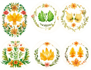 Set of beautiful floral icons design on abstract background, decorative elements for poster, card, template, illustration wallpaper