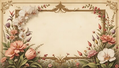 Floral Frame Haven: Vintage Blooms on Aged Paper