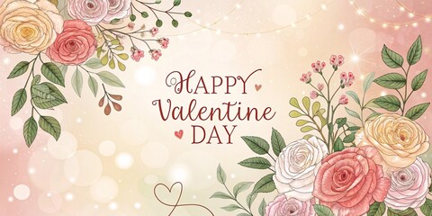 Cupid and Roses Valentine's Day Card in Vintage Botanical Style V2