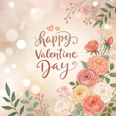 Cupid and Roses Valentine's Day Card in Vintage Botanical Style V50