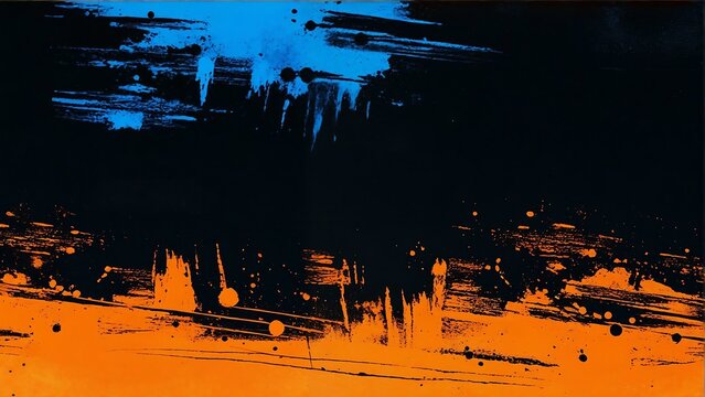 A striking and vibrant abstract digital painting blending azure, orange, and black hues. The dynamic color contrasts create an intense, energetic visual that is perfect for modern spaces.