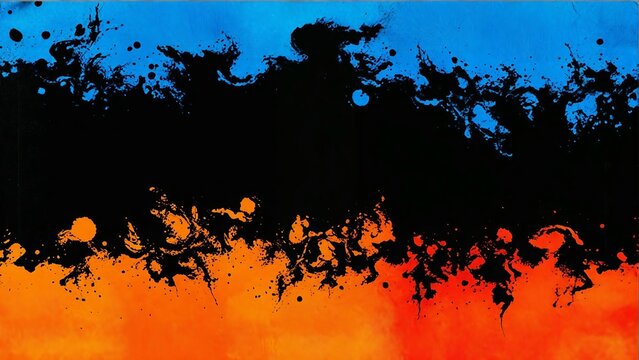 A striking and vibrant abstract digital painting blending azure, orange, and black hues. The dynamic color contrasts create an intense, energetic visual that is perfect for modern spaces.