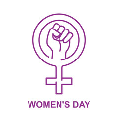 Woman hand or fist and International women's day icon. Minimalistic design for women gender, Girl Power and Empowerment concept. illustration