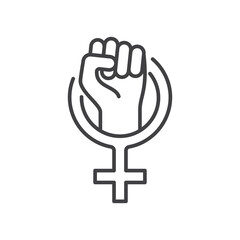 Woman hand or fist and International women's day icon. Minimalistic design for women gender, Girl Power and Empowerment concept. illustration