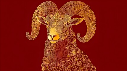 Naklejka premium new year of the Goat. Close-up portrait of a cute, horned brown goat with white fur, the 12 Zodiac Signs: Lunar New Year Glow. perfect for Chinese New Year decorations