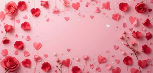 Romantic rose-themed Valentine's background with elegant petals and soft hues, featuring ample copy space for personalized messages or designs