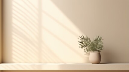 Bright minimalist interior with branch, flowers, green foliage, and white vase.