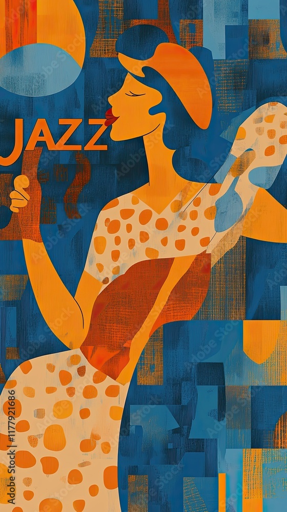 Poster bold jazz vibes come alive with striking shapes and colors in modern abstract art