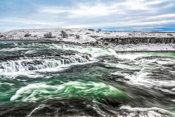 long exposure ice winter Iceland water running waterfall